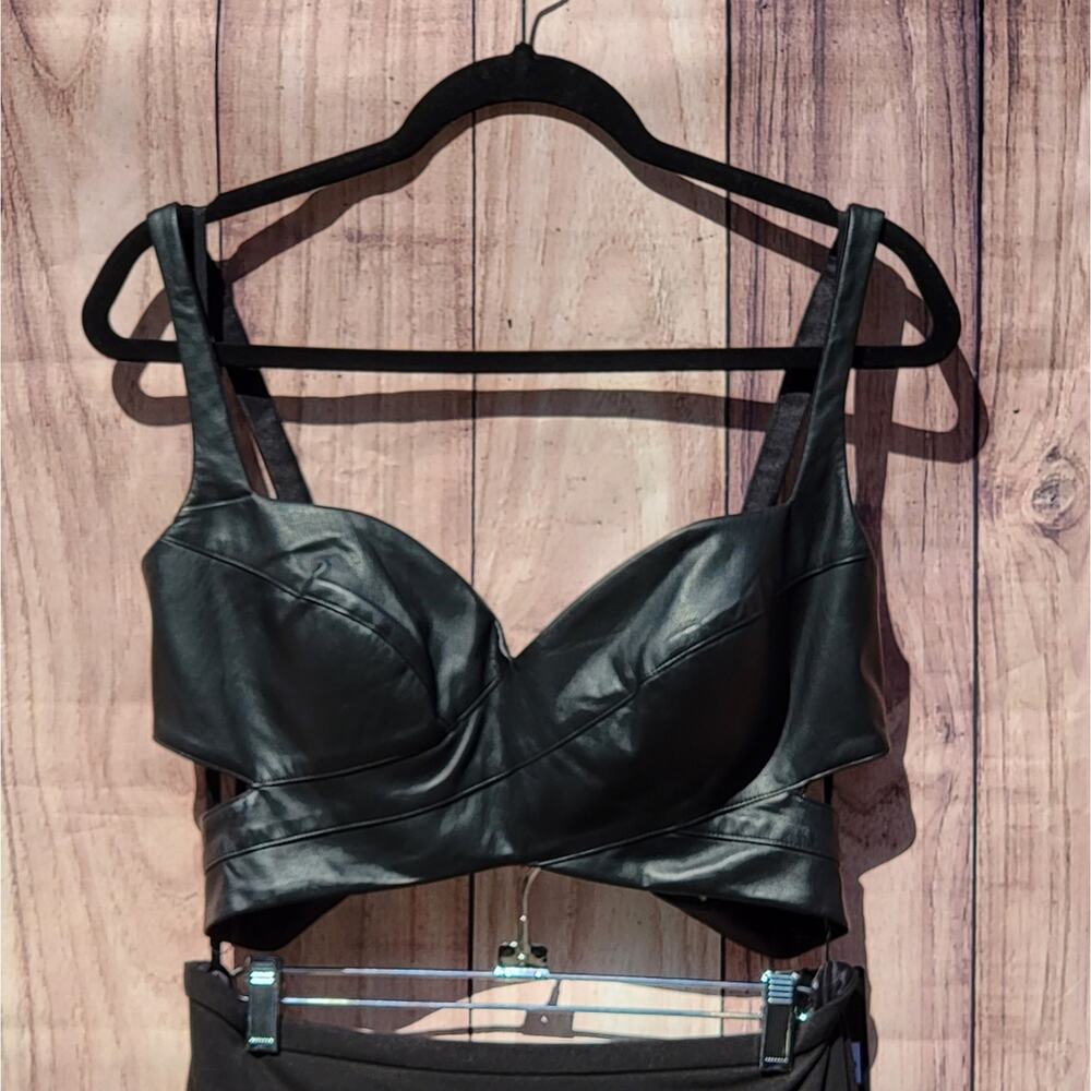 NWT La Femme Black Leather Crisscrossed 2 Piece Gown, Sz 10 - Picture 2 of 10